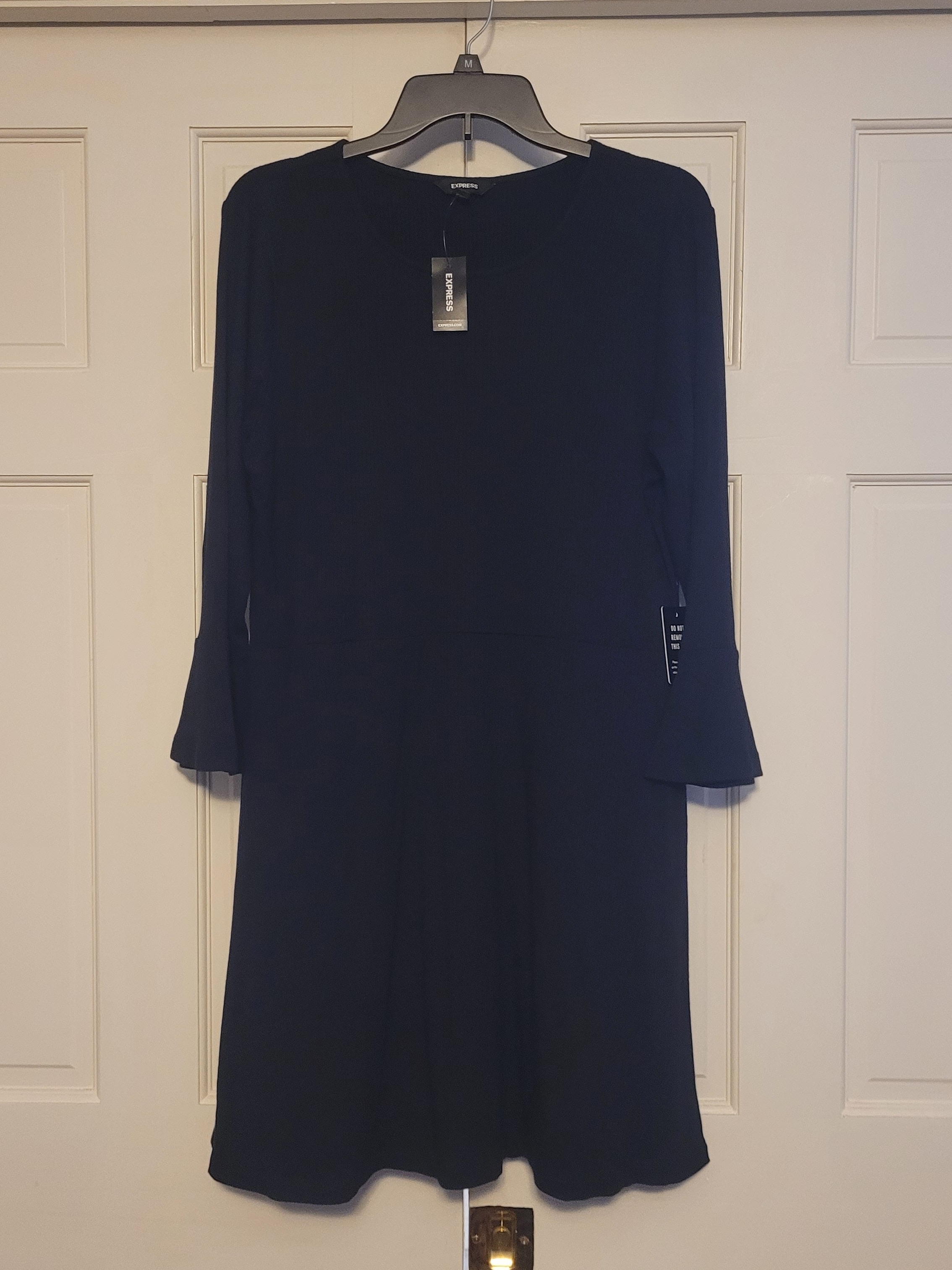 Express Black Long-Sleeve Fit-And-Flare Dress